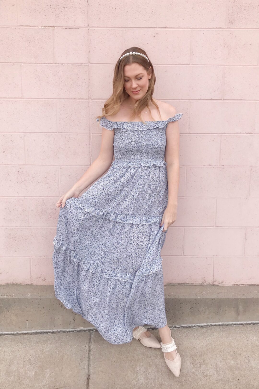 Blue Smocked Maxi Dress 6