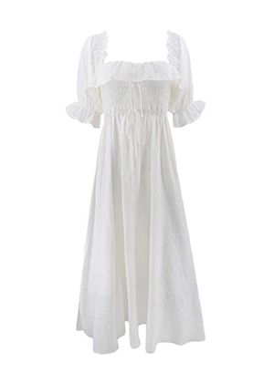 amazon dress midi ruffle smocked white brookie swiss dot