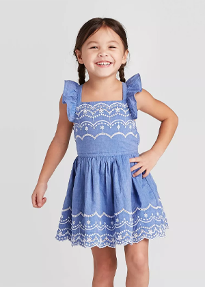 blue chambray frill dress evie ayla target