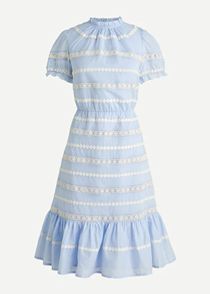 blue daisy chain blue dress white flowers brookie jcrew