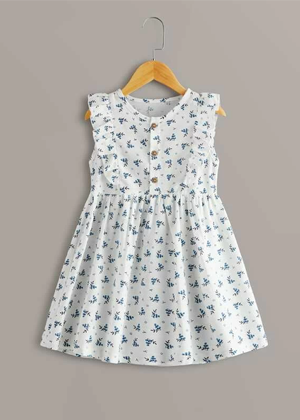 blue floral linen button dress girls evie ayla shein