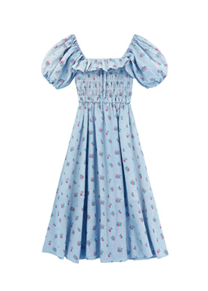 blue floral puff sleeve smocked midi dress amazon brookie