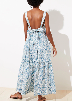 blue white floral bow back maxi dress beach brookie loft