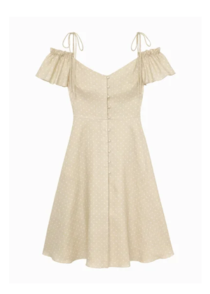 colleen beige gal meets glam dress polka dot flutter sleeve