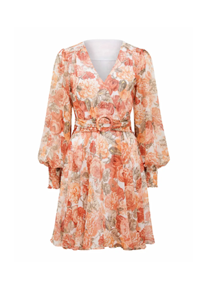 forever new orange floral long sleeve mini belt dress brookie