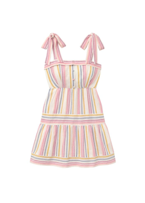 gal meets glam kim pastel rainbow stripe bow shoulder linen dress brookie