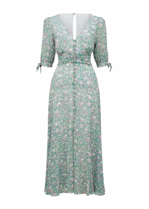 green floral forever new midi dress tie sleeve brookie