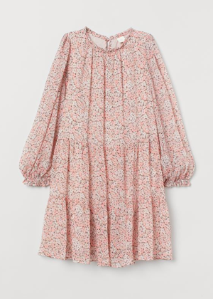 pink floral balloon sleeve dress h&m brookie