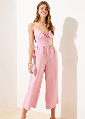 pink linen bow jumpsuit brookie loft