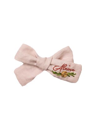 pink linen custom name embroidered bow nylon clip lunababybows