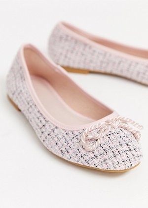 pink tweed ballet flats brookie asos