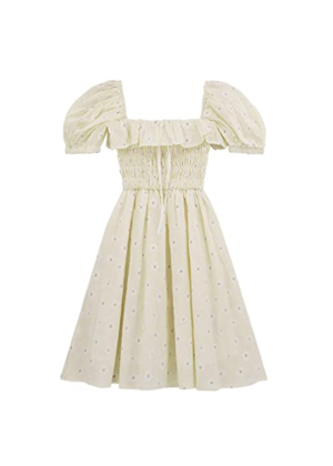 puff sleeve daisy smocked mini dress amazon brookie beige