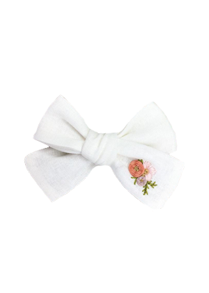 white linen embroidered bow pigtail set nylon lunababybows