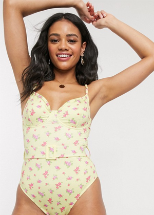 yellow floral wire swimsuit belt brookie asos