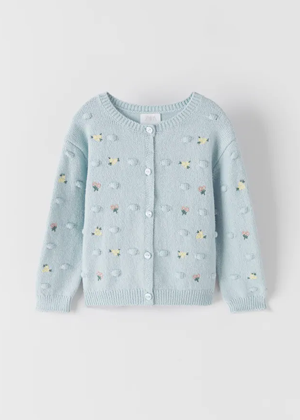 blue floral embroidered cardigan jacket girls zara evie ayla