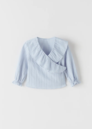 blue ruffle wrap top long sleeve zara evie ayla