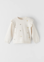 ivory floral embroidrered ruffle knit sweater ayla evie zara