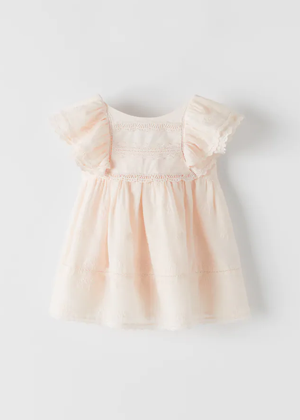 peach pink embroidered flutter dress evie ayla zara