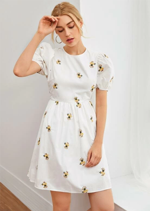 white embroidered puff sleeve dress brookie shein