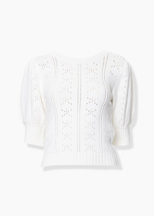 white pointelle knit short puff sleeve sweater brookie forever 21