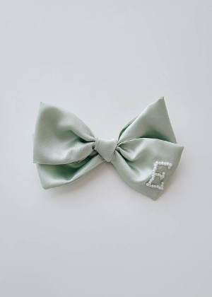 mint green silk bow pearl custom letter evie bebe theory E