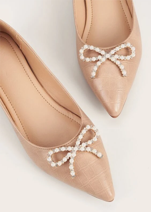 nude beige pointed bow flats pearl brookie shein