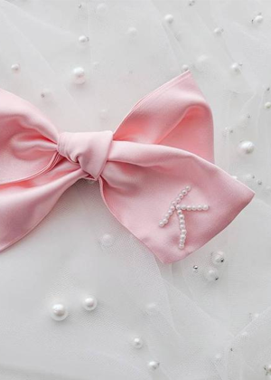 pink silk bow pearl custom letter ayla bebe theory A