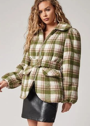 tartan plaid quilted hunter green coat jacket brookie shein