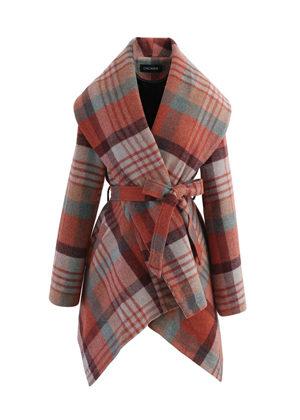 brown blue plaid wrap coat brookie chicwish