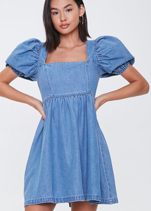 chambray puff sleeve dress brookie forever 21