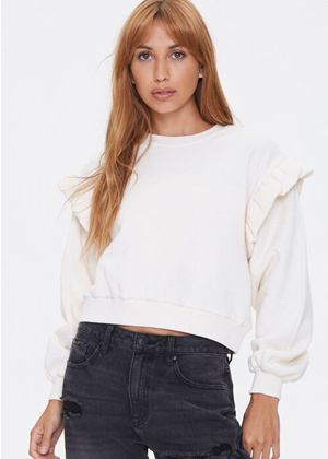 cream ivory ruffle sweatshirt forever 21 brookie