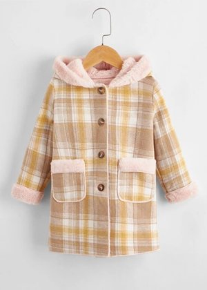 toddler plaid pink beige yellow coat shearling shein ayla evie