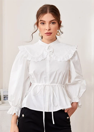 white collar sleeve button blouse top brookie shein