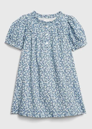 blue floral puff sleeve smocked dress gap evie ayla