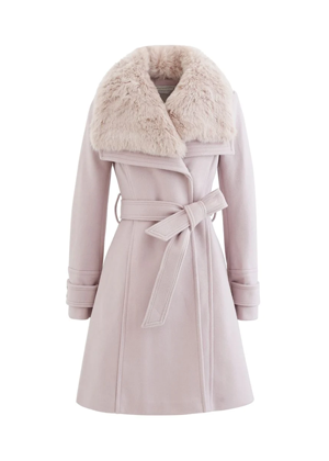 blush pink faux fur pea coat chicwish brookie belted