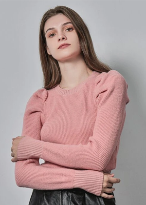 dusty rose pik puff sleeve ribbed top sweater brookie shein motf