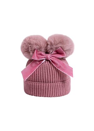 pink velvet bow pom pom beanie evie ayla