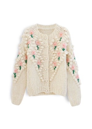 pom pom bobble knit flower floral pearl button cardigan vita grace chicwish beige cream brookie