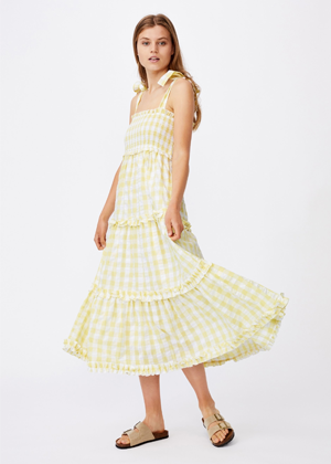 yellow gingham tie bow shoulder ruffle dress cotton on brookie