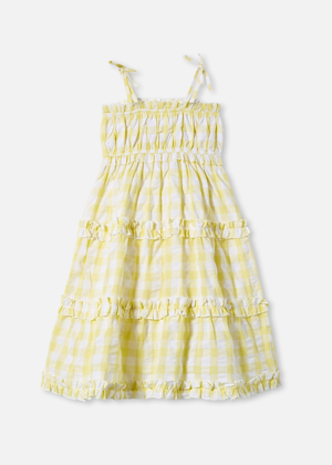 yellow gingham tie bow shoulder ruffle dress cotton on evie ayla