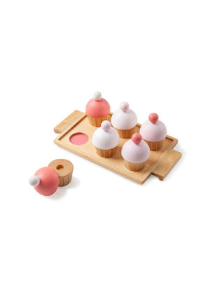 makker pink wooden cupcake set toy evie ayla playroom food