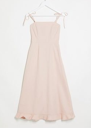 pink blush denim bow shoulder dress brookie asos