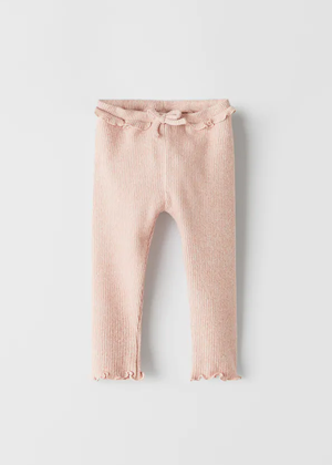 pink dusty lettuce edge ribbed sweater pants tights evie ayla zara bow ruffle