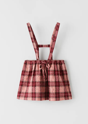 red pink check plaid overall skirt pinafore dress evie ayla zara